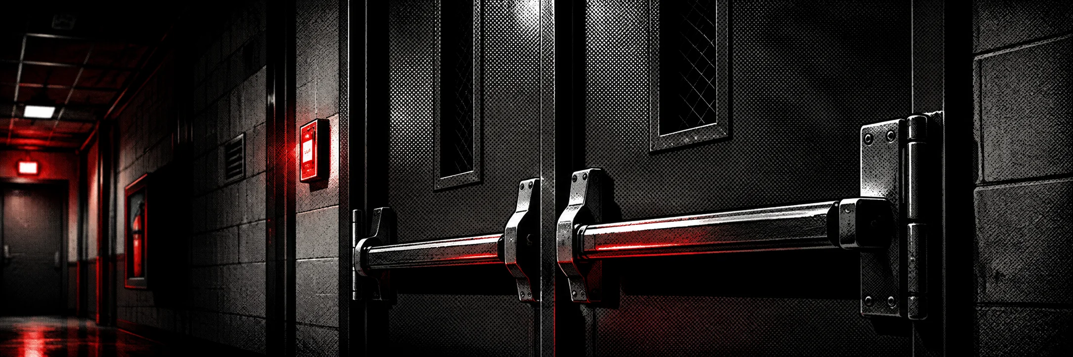 Fire door in a commercial building at night